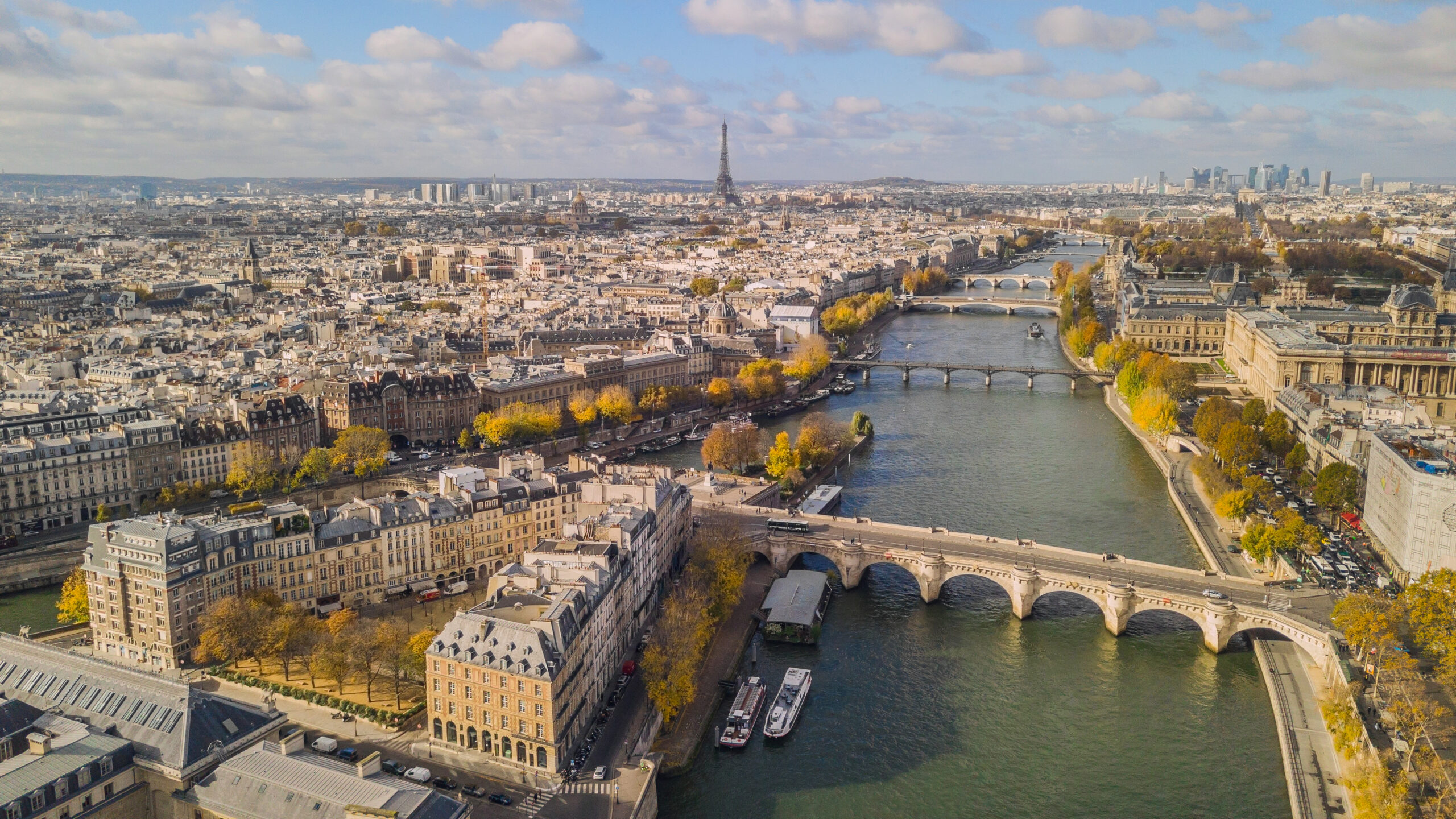 Aerial view of Paris in autumn time